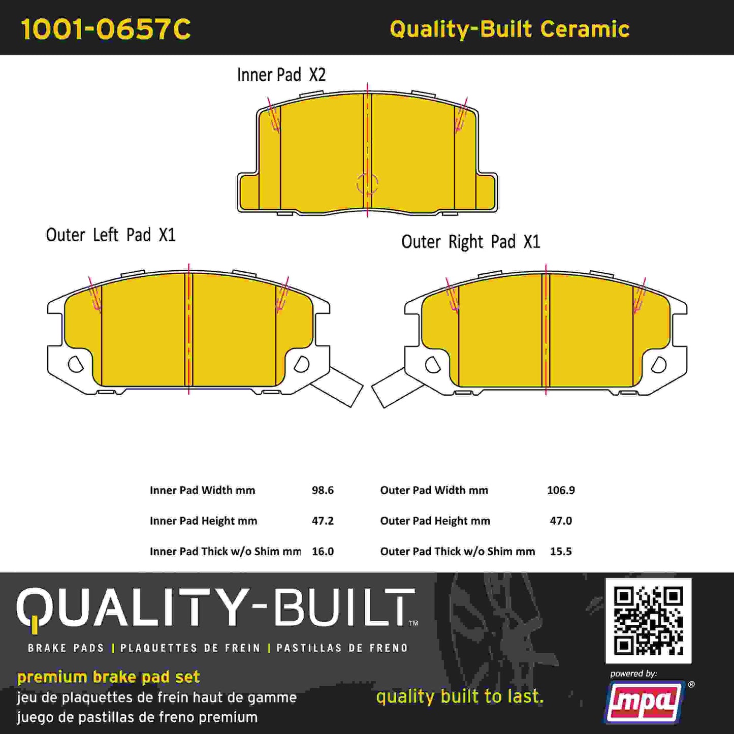 Quality-Built Quality-Built Premium Ceramic Brake Pads w/ Hardware 1001-0657C