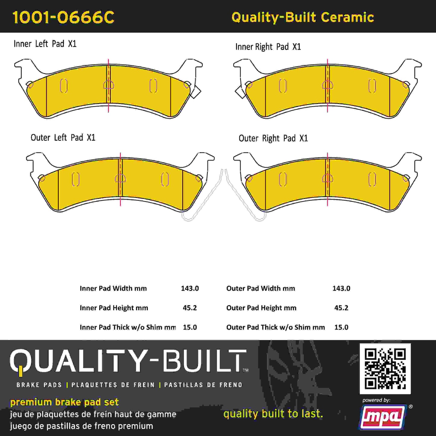 Quality-Built Quality-Built Premium Ceramic Brake Pads w/ Hardware 1001-0666C