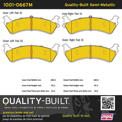 Quality-Built Quality-Built Premium Semi-Metallic Brake Pads w/ Hardware 1001-0667M