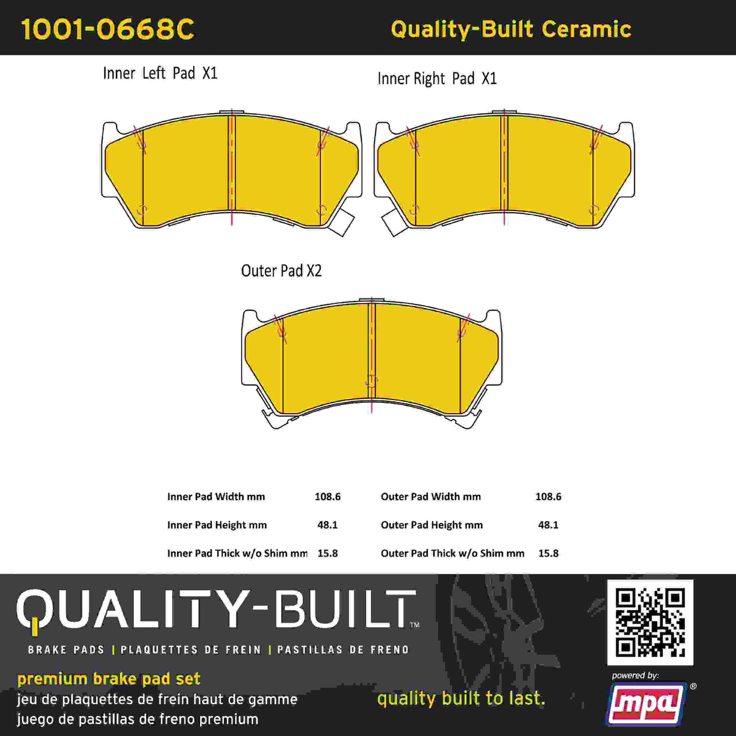 Quality-Built Quality-Built Premium Ceramic Brake Pads w/ Hardware 1001-0668C