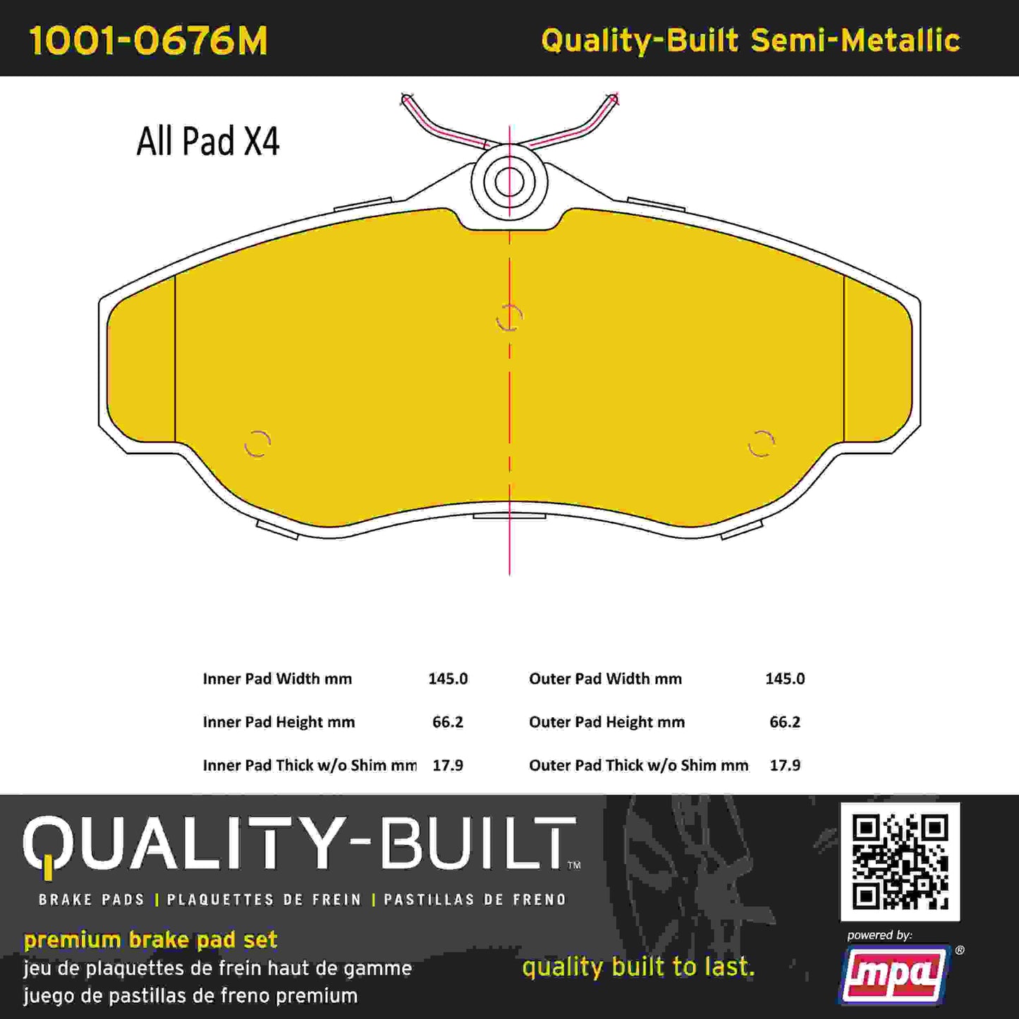 Quality-Built Quality-Built Premium Semi-Metallic Brake Pads w/ Hardware 1001-0676M