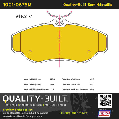 Quality-Built Quality-Built Premium Semi-Metallic Brake Pads w/ Hardware 1001-0676M