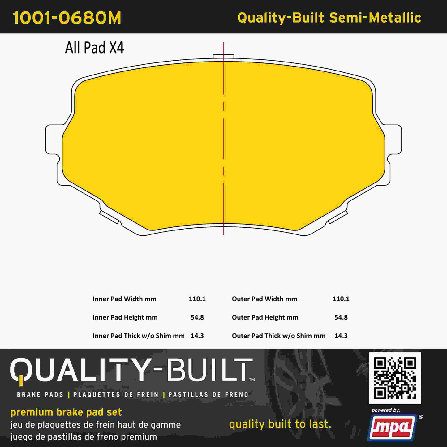 Quality-Built Quality-Built Premium Semi-Metallic Brake Pads w/ Hardware 1001-0680M