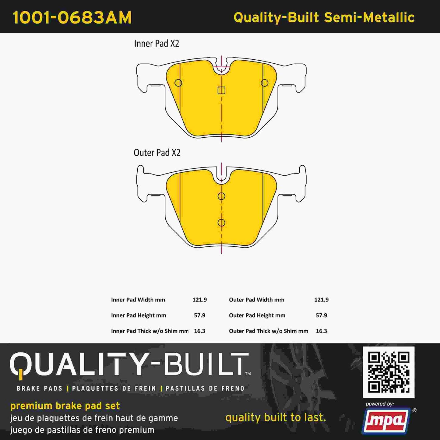 Quality-Built Quality-Built Premium Semi-Metallic Brake Pads w/ Hardware 1001-0683AM