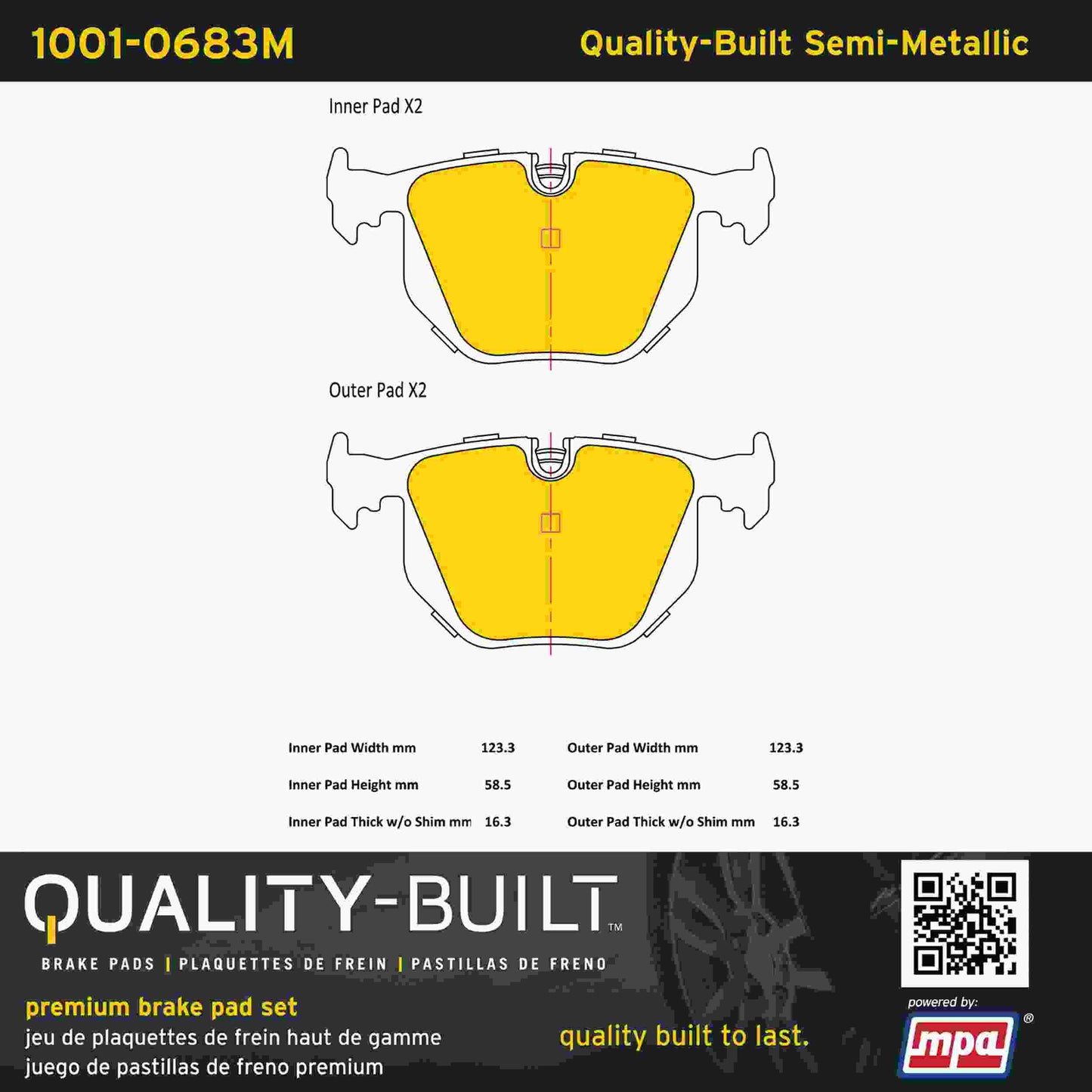 Quality-Built Quality-Built Premium Semi-Metallic Brake Pads w/ Hardware 1001-0683M