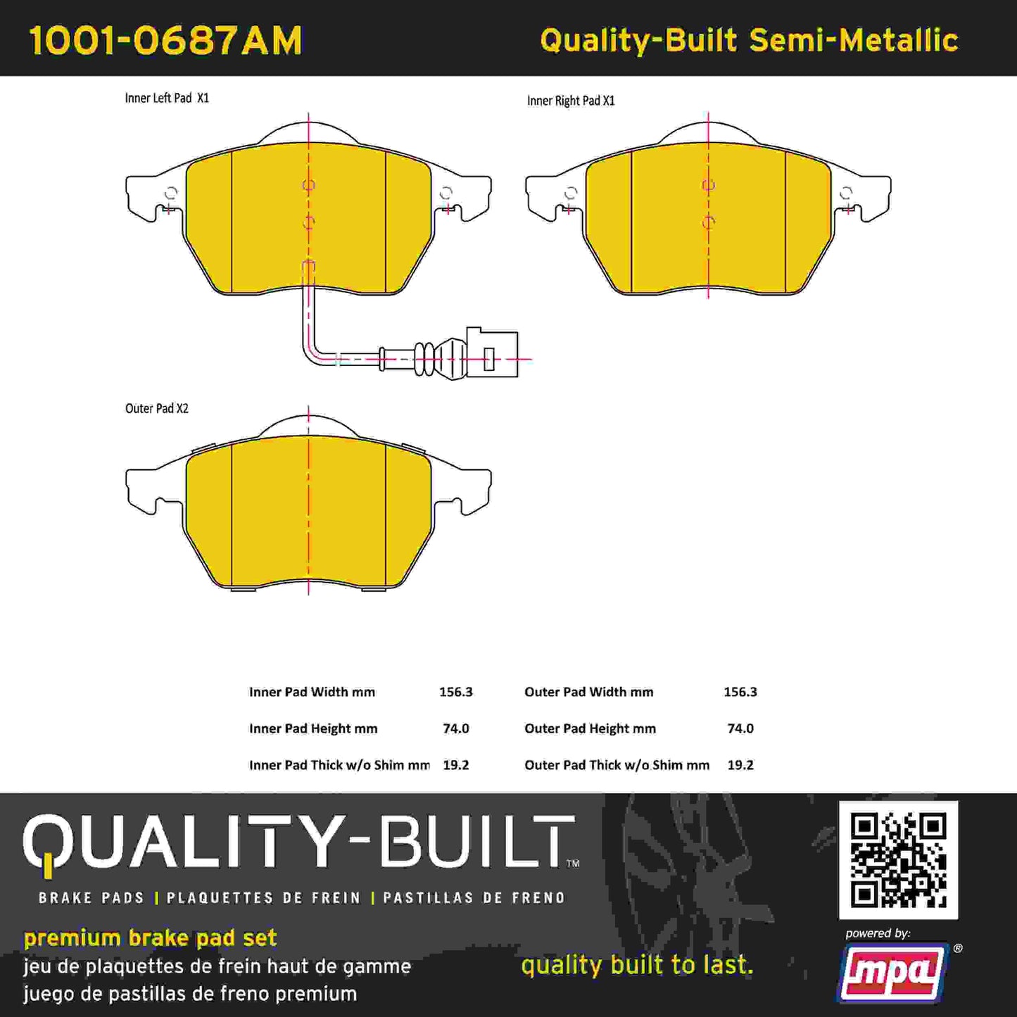 Quality-Built Quality-Built Premium Semi-Metallic Brake Pads w/ Hardware 1001-0687AM