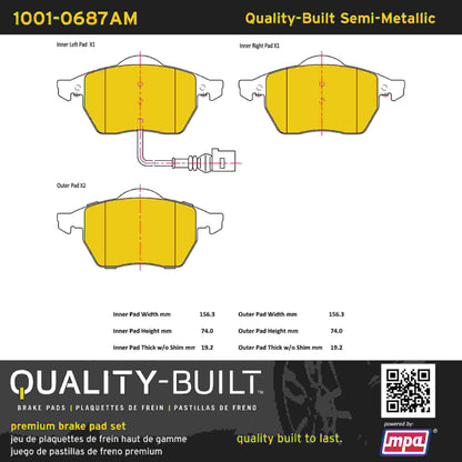 Quality-Built Quality-Built Premium Semi-Metallic Brake Pads w/ Hardware 1001-0687AM