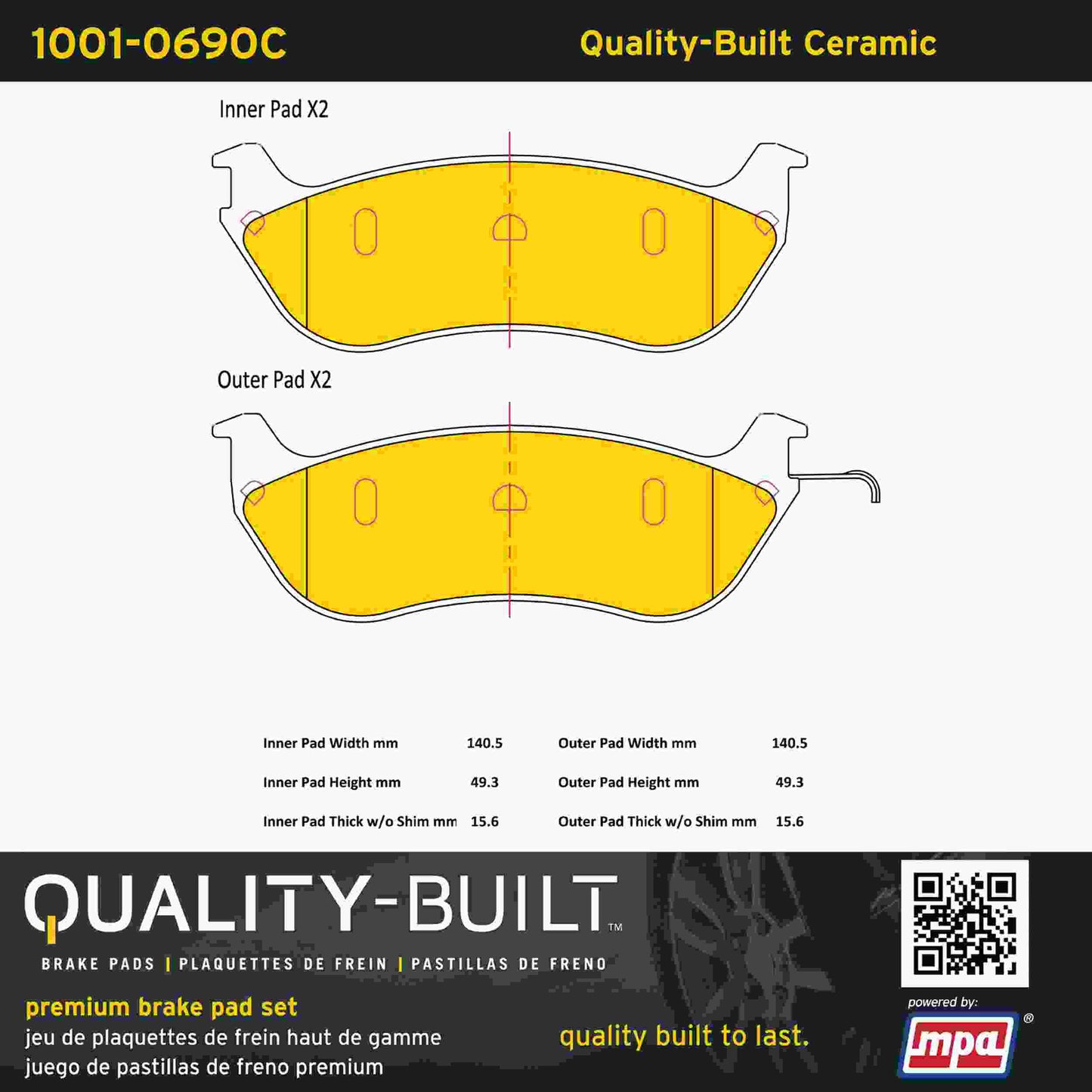 Quality-Built Quality-Built Premium Ceramic Brake Pads w/ Hardware 1001-0690C
