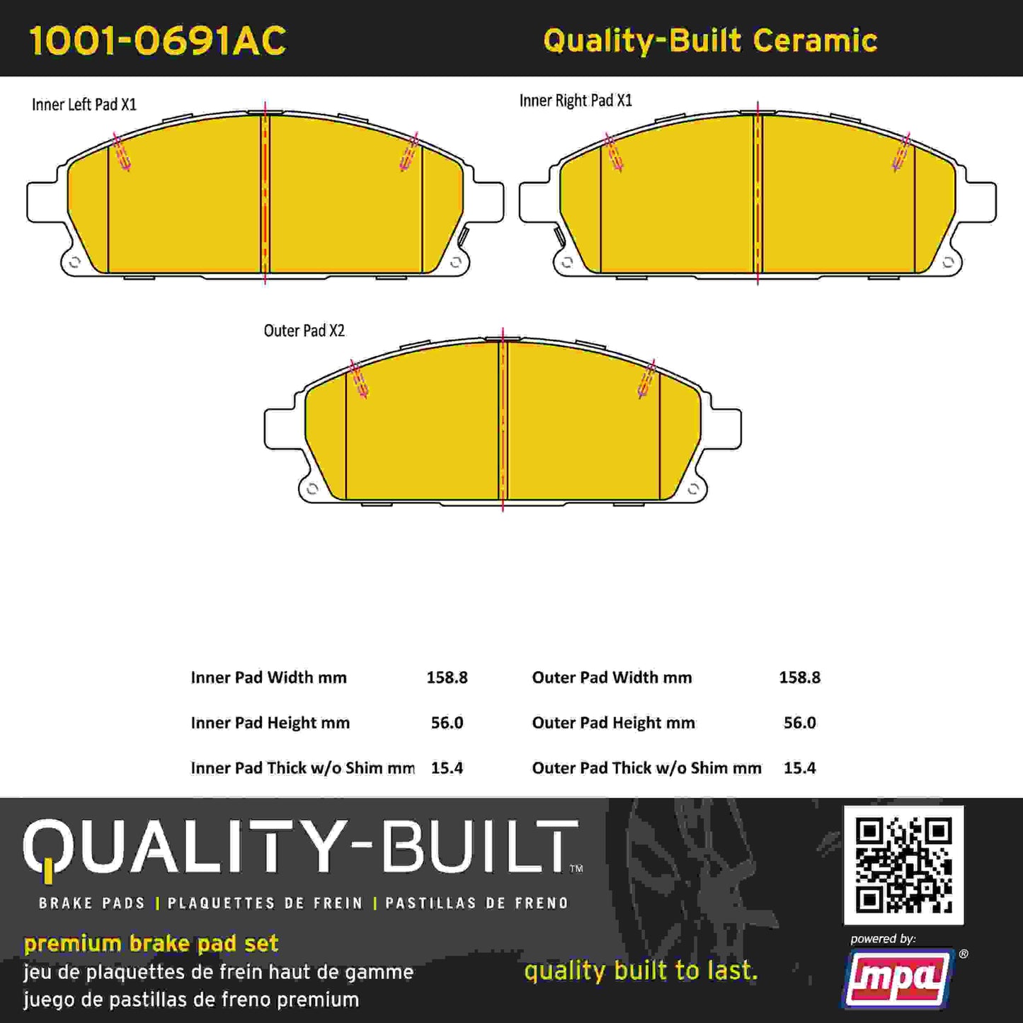 Quality-Built Quality-Built Premium Ceramic Brake Pads w/ Hardware 1001-0691AC