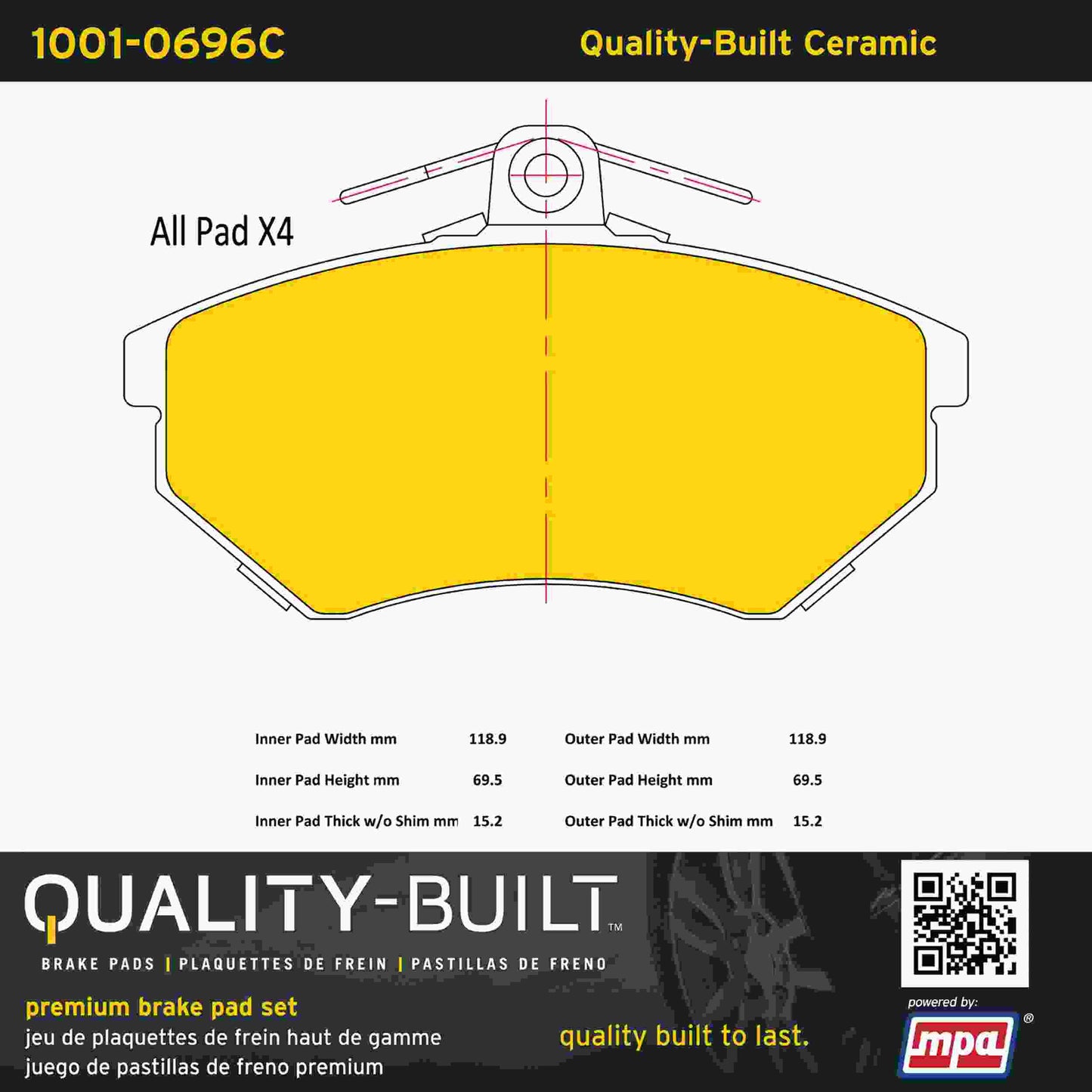 Quality-Built Quality-Built Premium Ceramic Brake Pads w/ Hardware 1001-0696C