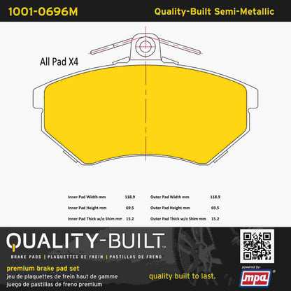 Quality-Built Quality-Built Premium Semi-Metallic Brake Pads w/ Hardware 1001-0696M