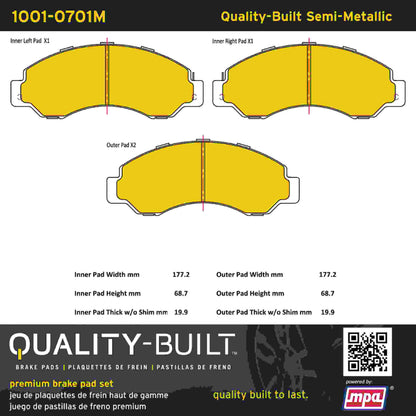 Quality-Built Quality-Built Premium Semi-Metallic Brake Pads w/ Hardware 1001-0701M