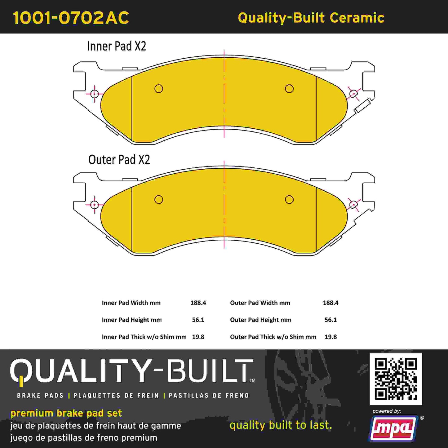 Quality-Built Quality-Built Premium Ceramic Brake Pads w/ Hardware 1001-0702AC