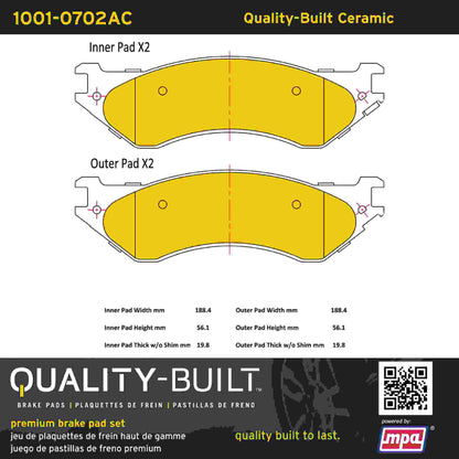 Quality-Built Quality-Built Premium Ceramic Brake Pads w/ Hardware 1001-0702AC