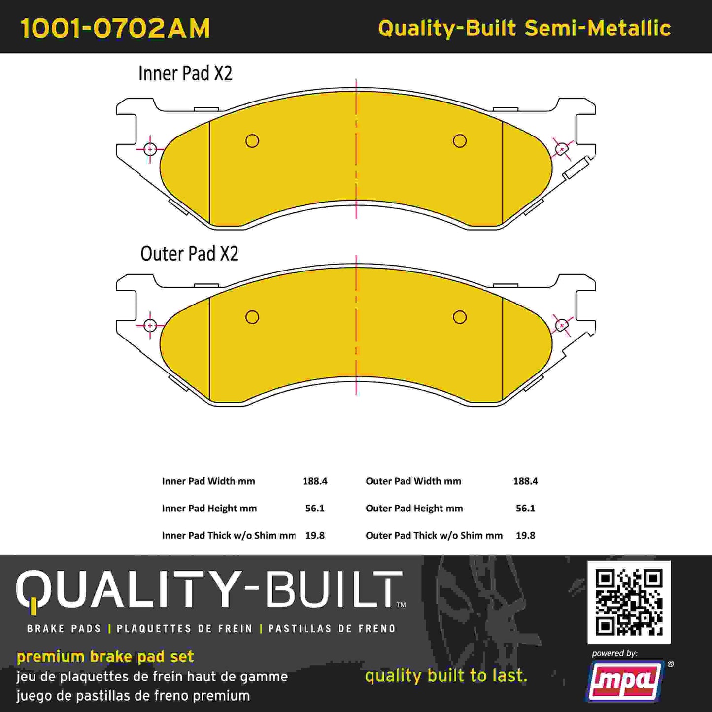 Quality-Built Quality-Built Premium Semi-Metallic Brake Pads w/ Hardware 1001-0702AM