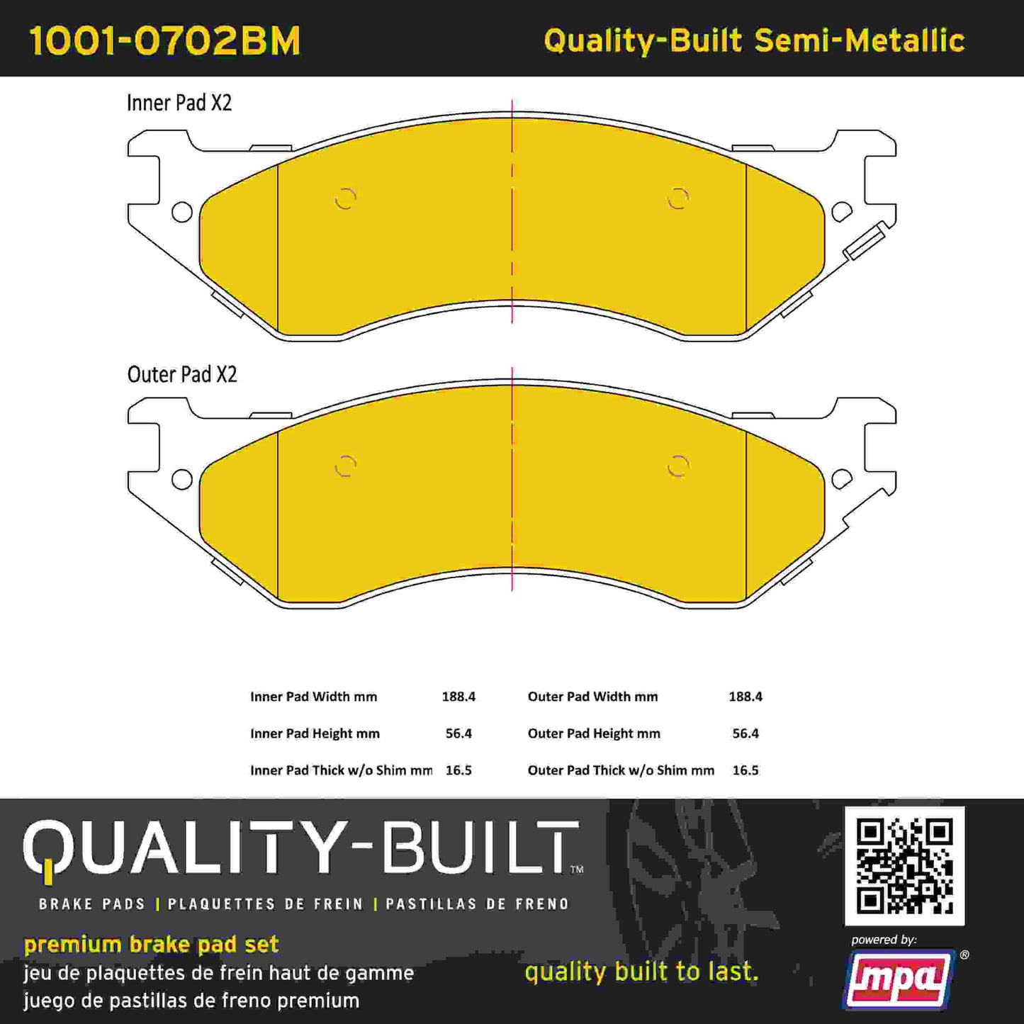 Quality-Built Quality-Built Premium Semi-Metallic Brake Pads w/ Hardware 1001-0702BM