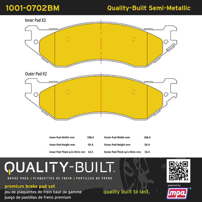 Quality-Built Quality-Built Premium Semi-Metallic Brake Pads w/ Hardware 1001-0702BM