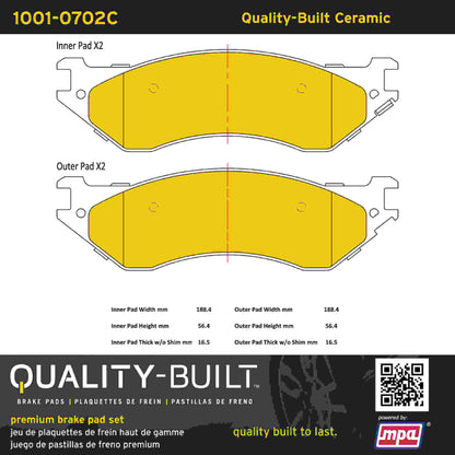 Quality-Built Quality-Built Premium Ceramic Brake Pads w/ Hardware 1001-0702C