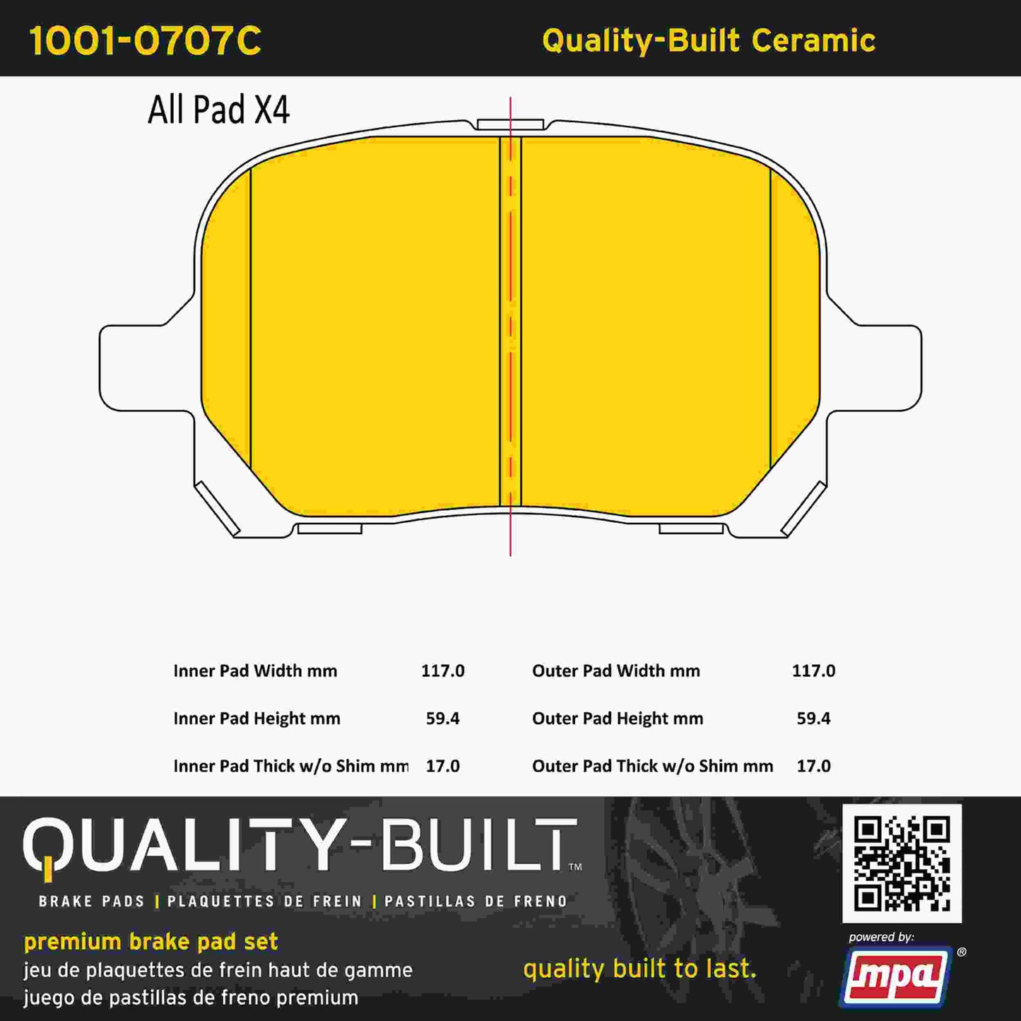 Quality-Built Quality-Built Premium Ceramic Brake Pads w/ Hardware 1001-0707C