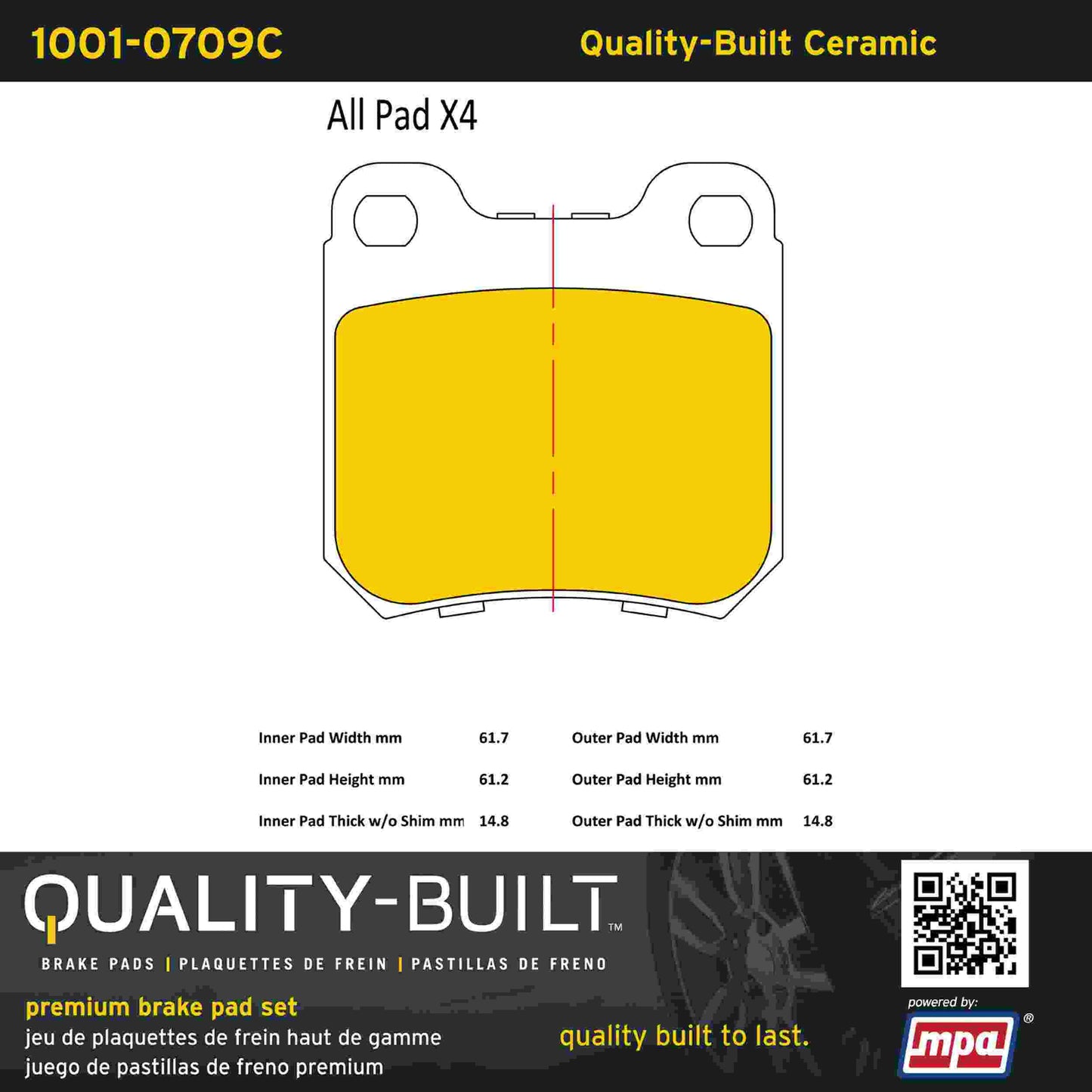 Quality-Built Quality-Built Premium Ceramic Brake Pads w/ Hardware 1001-0709C