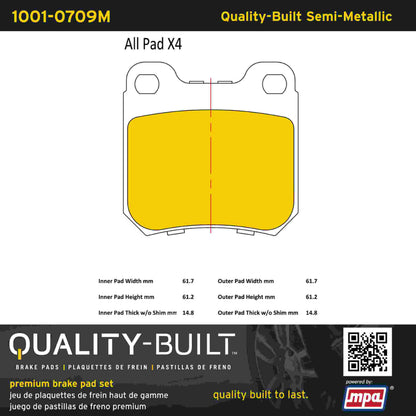 Quality-Built Quality-Built Premium Semi-Metallic Brake Pads w/ Hardware 1001-0709M