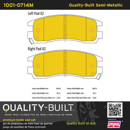 Quality-Built Quality-Built Premium Semi-Metallic Brake Pads w/ Hardware 1001-0714M