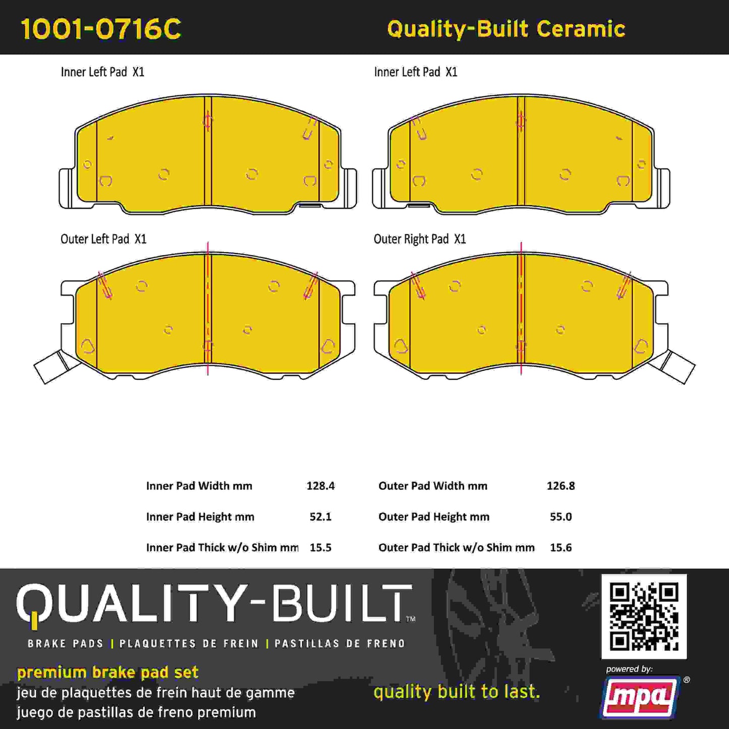 Quality-Built Quality-Built Premium Ceramic Brake Pads w/ Hardware 1001-0716C