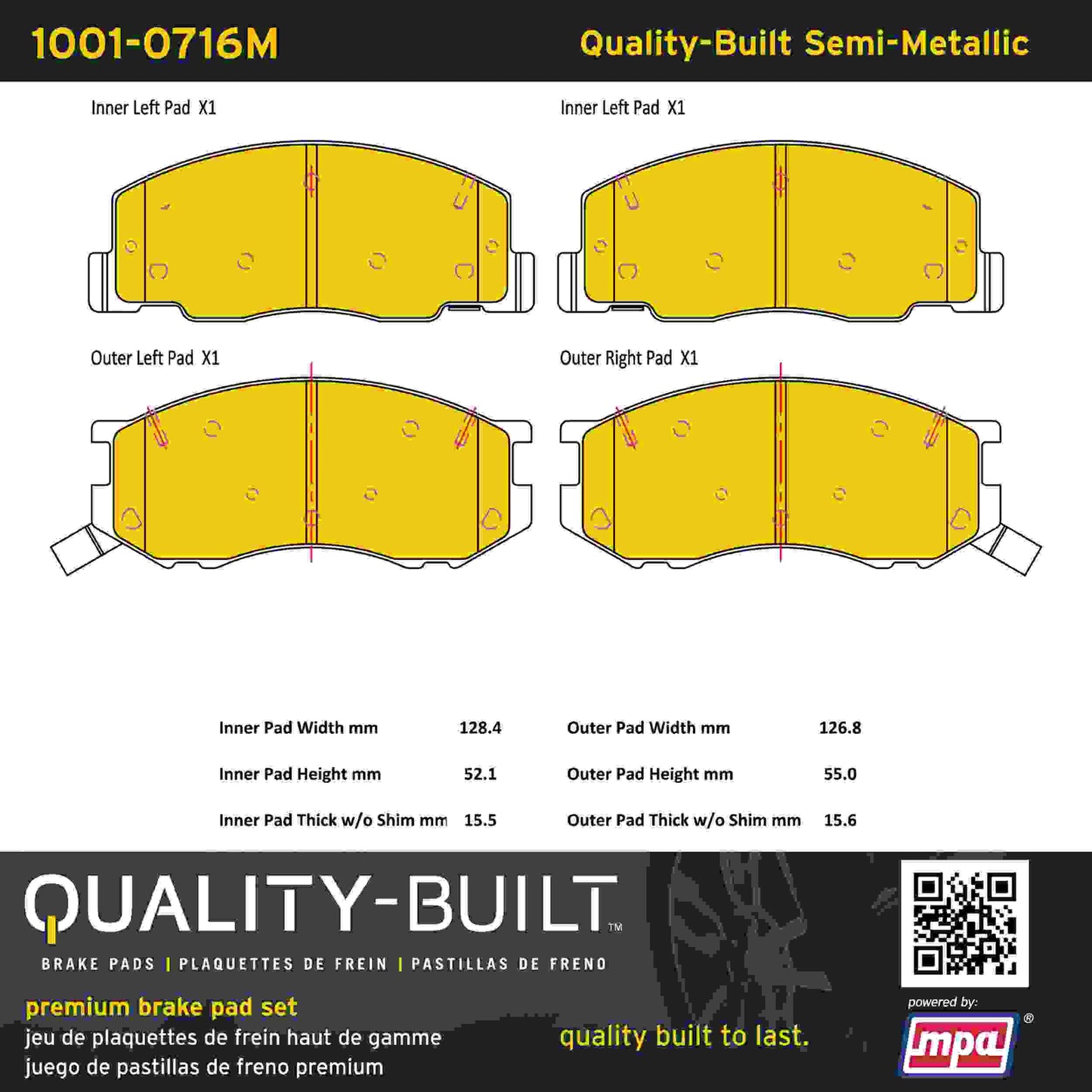 Quality-Built Quality-Built Premium Semi-Metallic Brake Pads w/ Hardware 1001-0716M