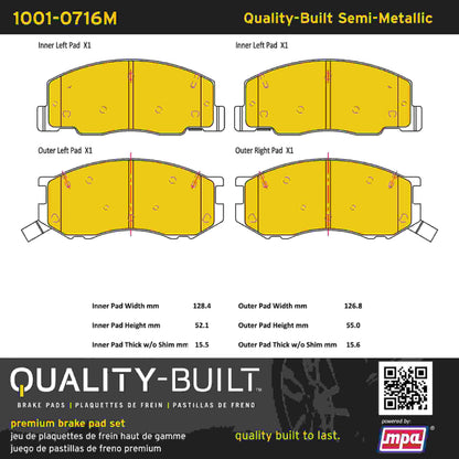 Quality-Built Quality-Built Premium Semi-Metallic Brake Pads w/ Hardware 1001-0716M