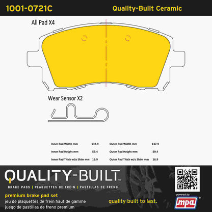 Quality-Built Quality-Built Premium Ceramic Brake Pads w/ Hardware 1001-0721C