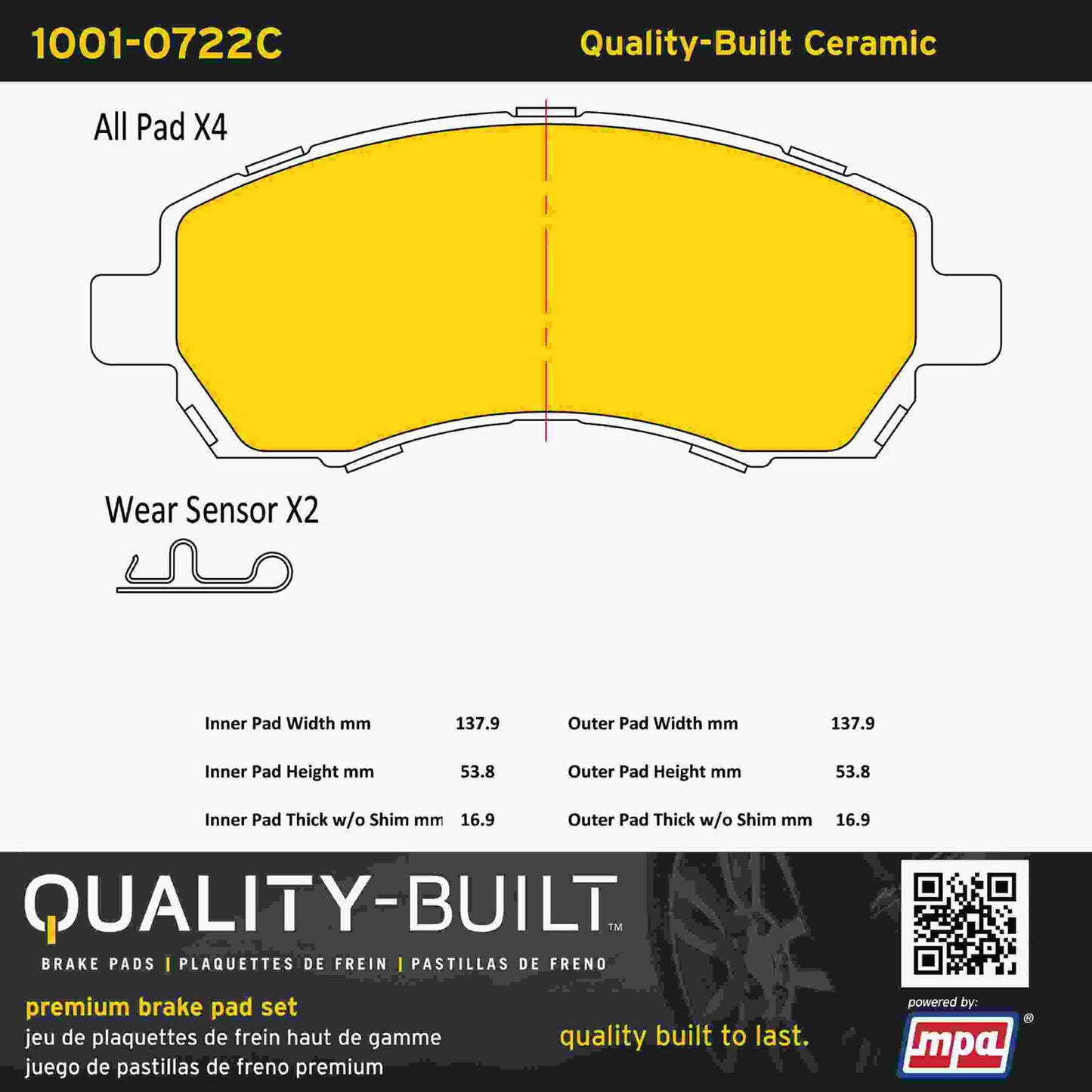 Quality-Built Quality-Built Premium Ceramic Brake Pads w/ Hardware 1001-0722C