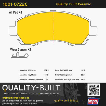 Quality-Built Quality-Built Premium Ceramic Brake Pads w/ Hardware 1001-0722C