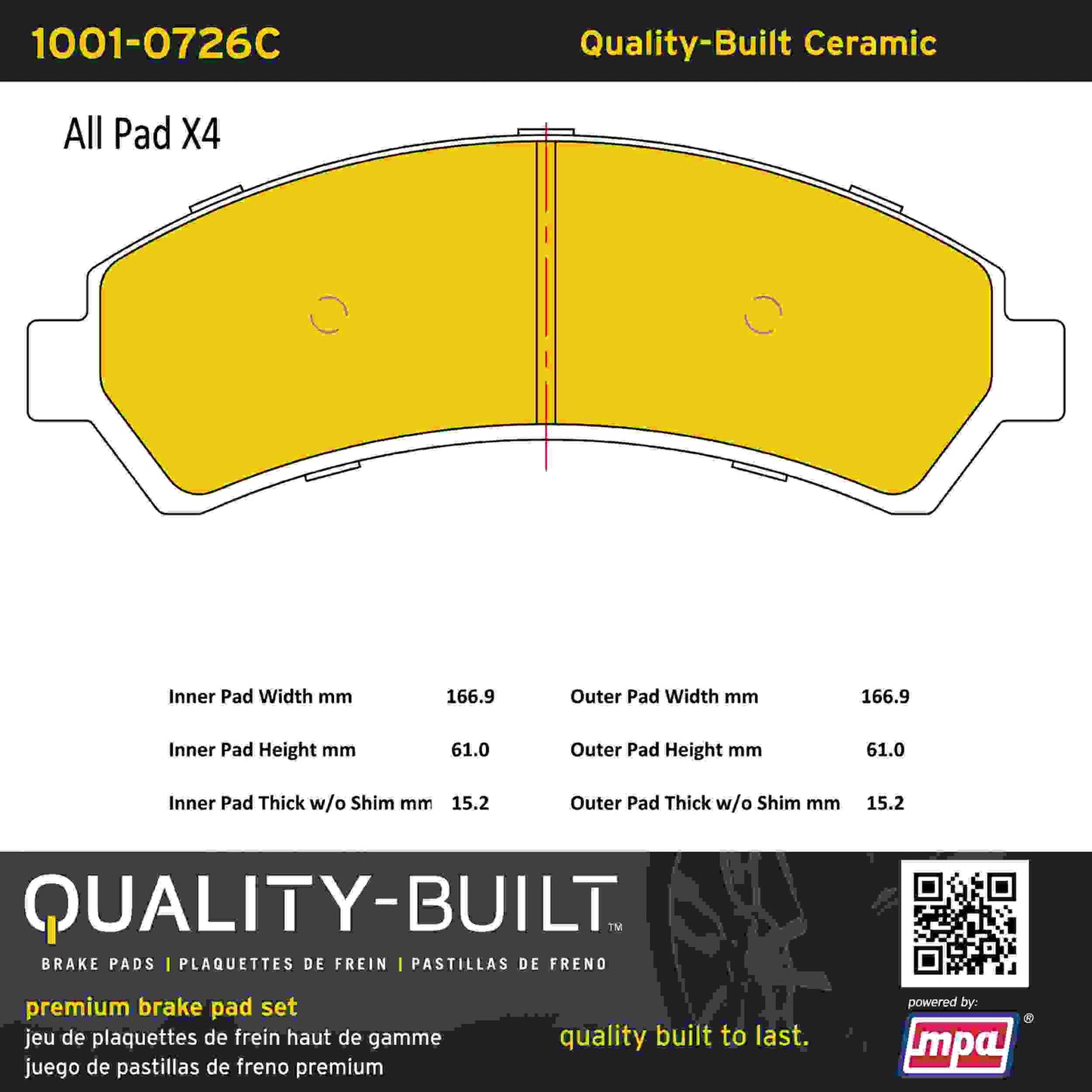 Quality-Built Quality-Built Premium Ceramic Brake Pads w/ Hardware 1001-0726C