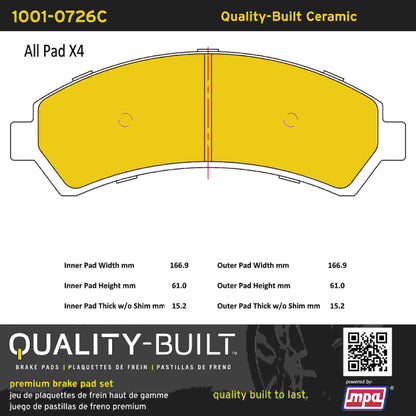 Quality-Built Quality-Built Premium Ceramic Brake Pads w/ Hardware 1001-0726C