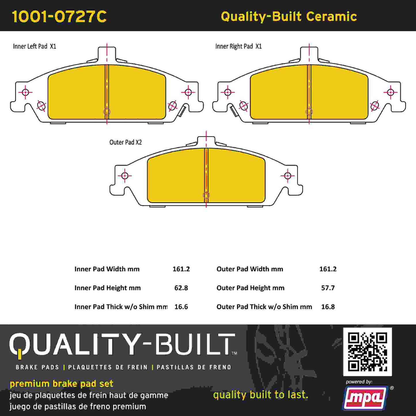 Quality-Built Quality-Built Premium Ceramic Brake Pads w/ Hardware 1001-0727C