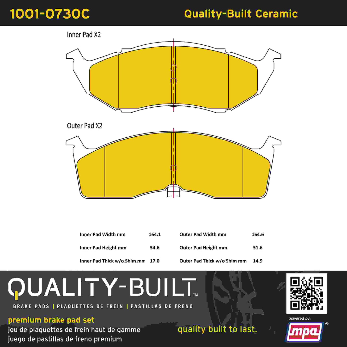 Quality-Built Quality-Built Premium Ceramic Brake Pads w/ Hardware 1001-0730C