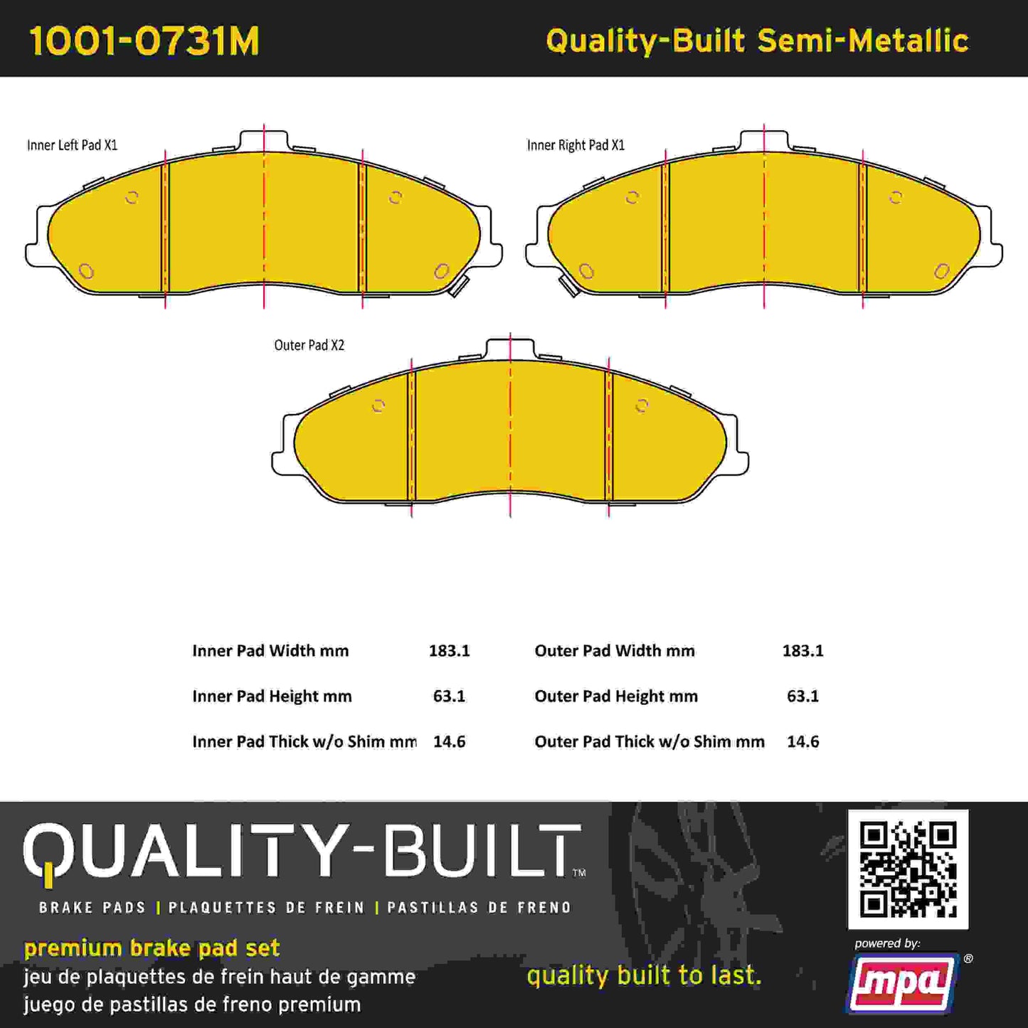 Quality-Built Quality-Built Premium Semi-Metallic Brake Pads w/ Hardware 1001-0731M