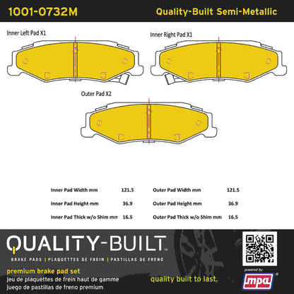 Quality-Built Quality-Built Premium Semi-Metallic Brake Pads w/ Hardware 1001-0732M