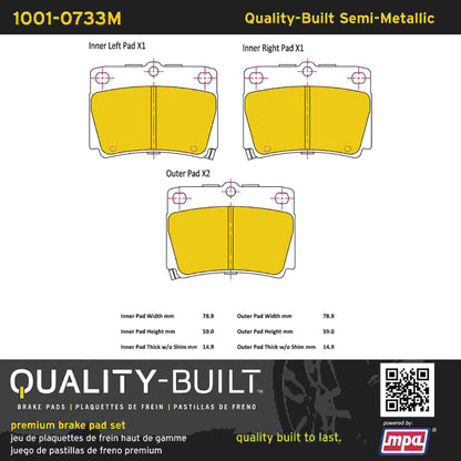 Quality-Built Quality-Built Premium Semi-Metallic Brake Pads w/ Hardware 1001-0733M