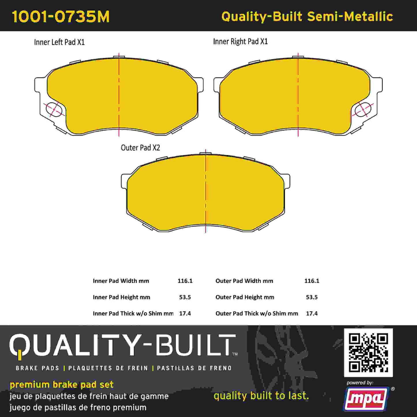 Quality-Built Quality-Built Premium Semi-Metallic Brake Pads w/ Hardware 1001-0735M