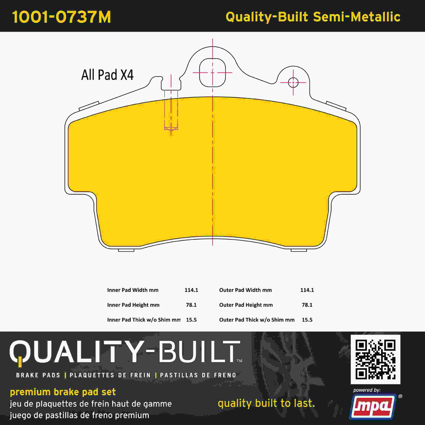 Quality-Built Quality-Built Premium Semi-Metallic Brake Pads w/ Hardware 1001-0737M