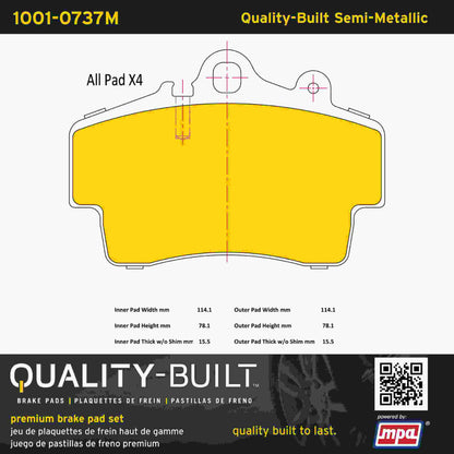 Quality-Built Quality-Built Premium Semi-Metallic Brake Pads w/ Hardware 1001-0737M
