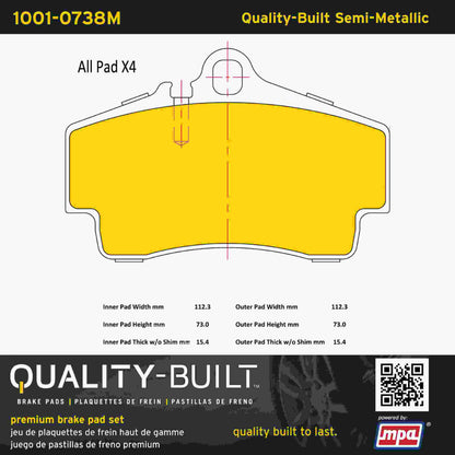 Quality-Built Quality-Built Premium Semi-Metallic Brake Pads w/ Hardware 1001-0738M