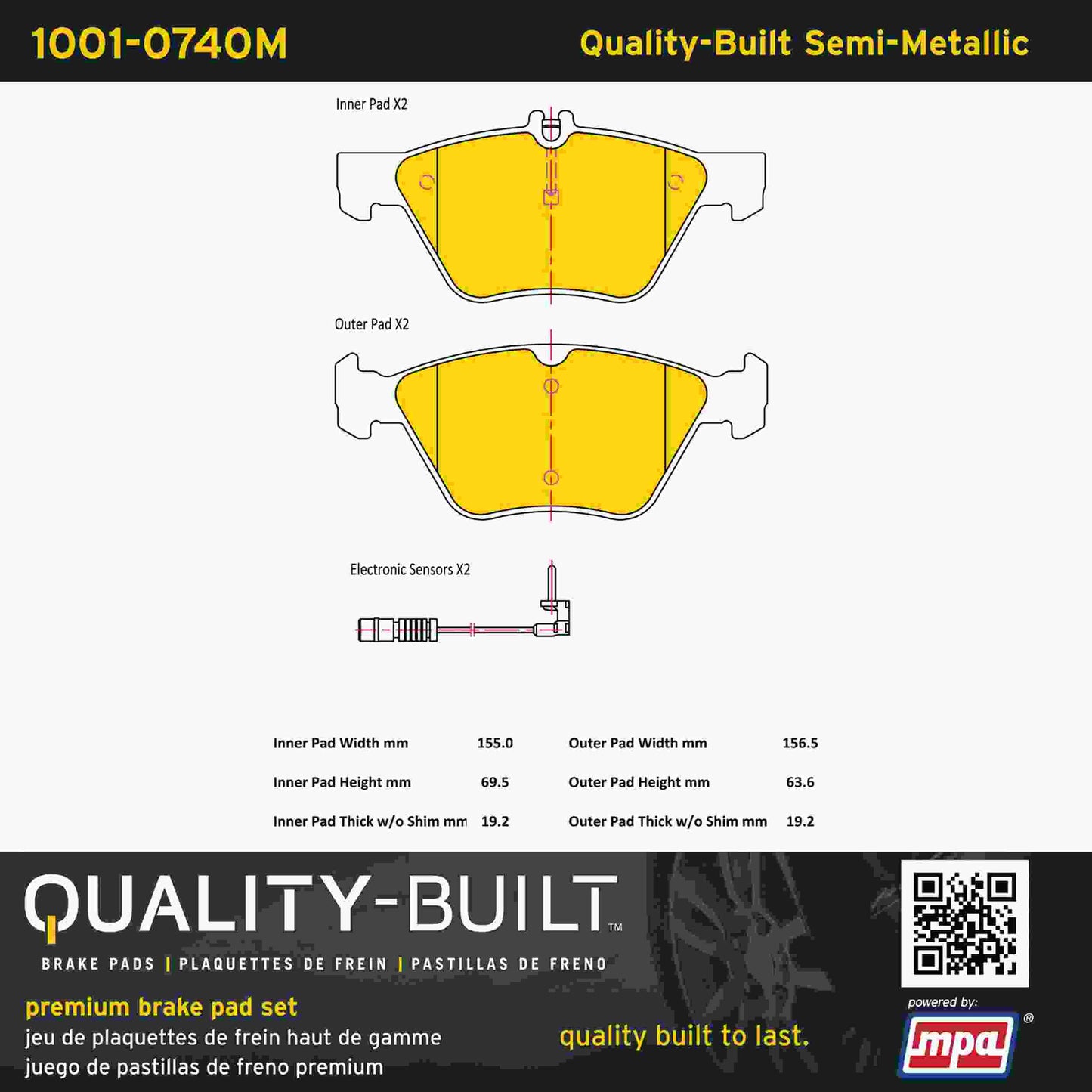 Quality-Built Quality-Built Premium Semi-Metallic Brake Pads w/ Hardware 1001-0740M