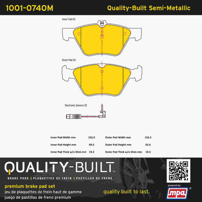 Quality-Built Quality-Built Premium Semi-Metallic Brake Pads w/ Hardware 1001-0740M