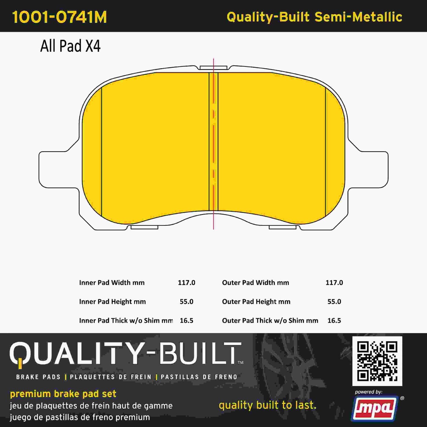 Quality-Built Quality-Built Premium Semi-Metallic Brake Pads w/ Hardware 1001-0741M