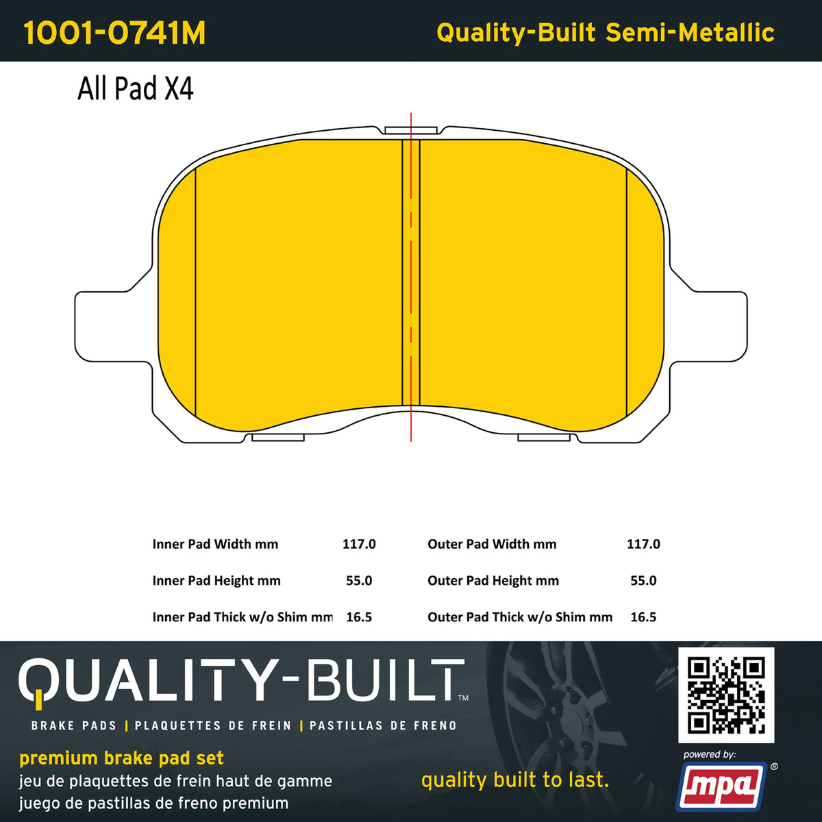 Quality-Built Quality-Built Premium Semi-Metallic Brake Pads w/ Hardware 1001-0741M