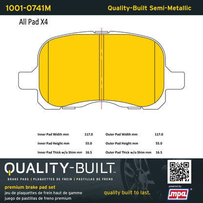 Quality-Built Quality-Built Premium Semi-Metallic Brake Pads w/ Hardware 1001-0741M