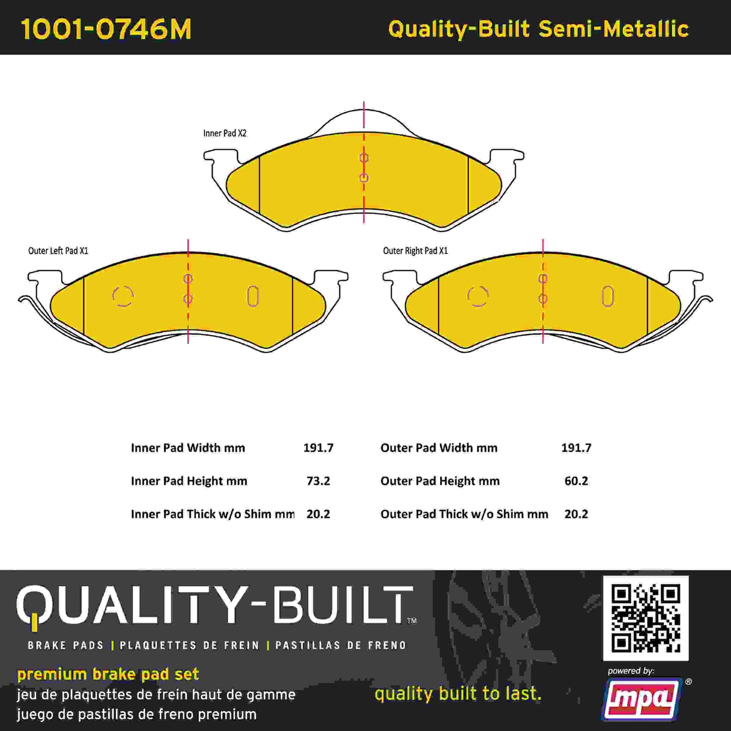 Quality-Built Quality-Built Premium Semi-Metallic Brake Pads w/ Hardware 1001-0746M