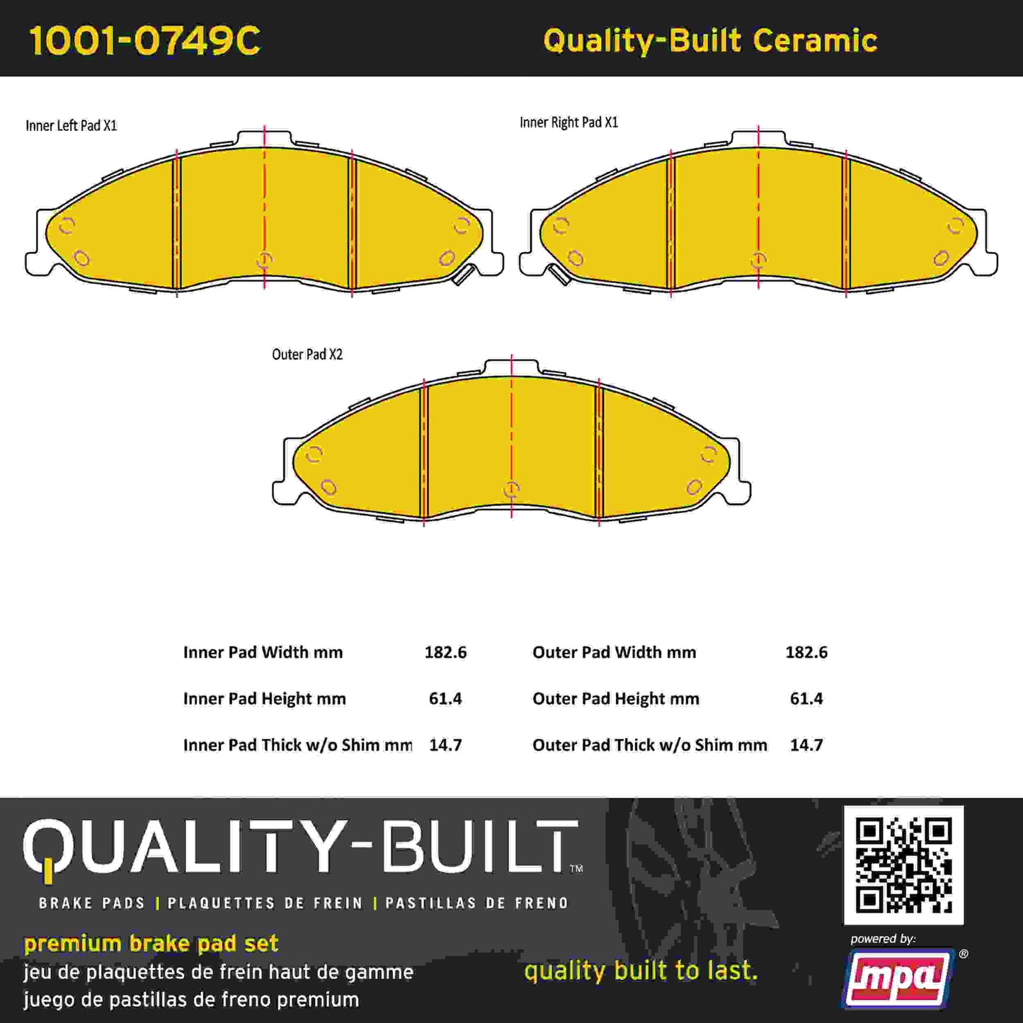 Quality-Built Quality-Built Premium Ceramic Brake Pads w/ Hardware 1001-0749C